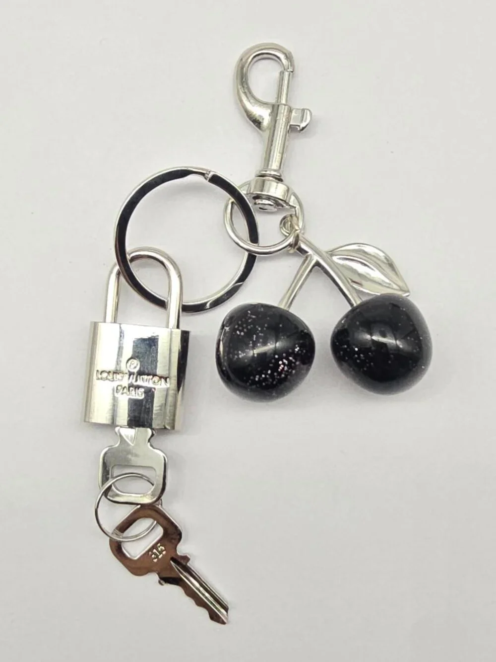 LV Silver Padlock 🔑 Authentic Louis Vuitton Charm + Unbranded Cherry Keychain